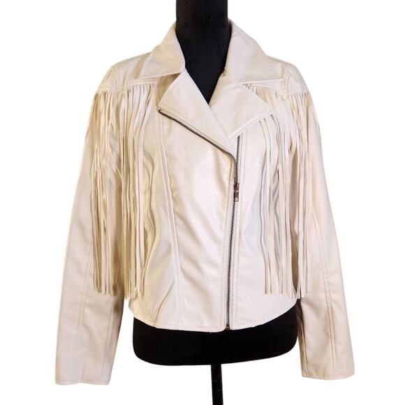 BLUE B White Moto Fringe Jacket, Size Large - Picture 2 of 15